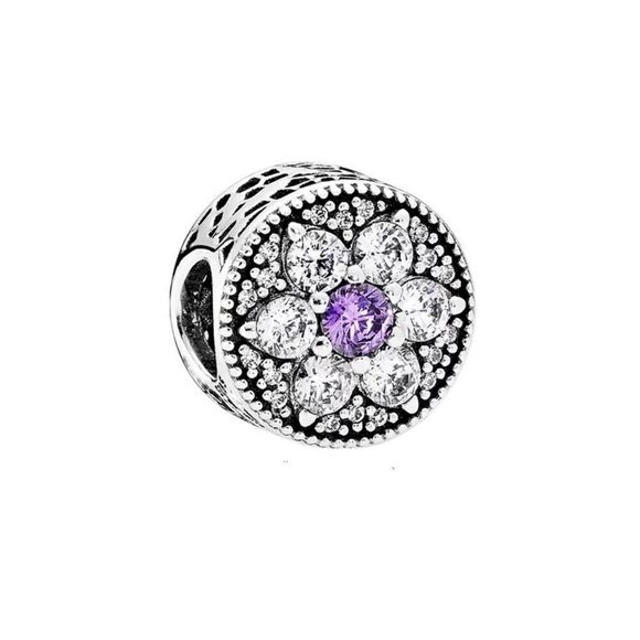 925 Sterling Silver Purple Flower Charm - Picture 1 of 8